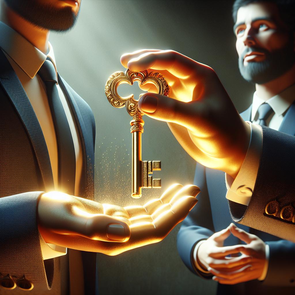 Handing over golden key.