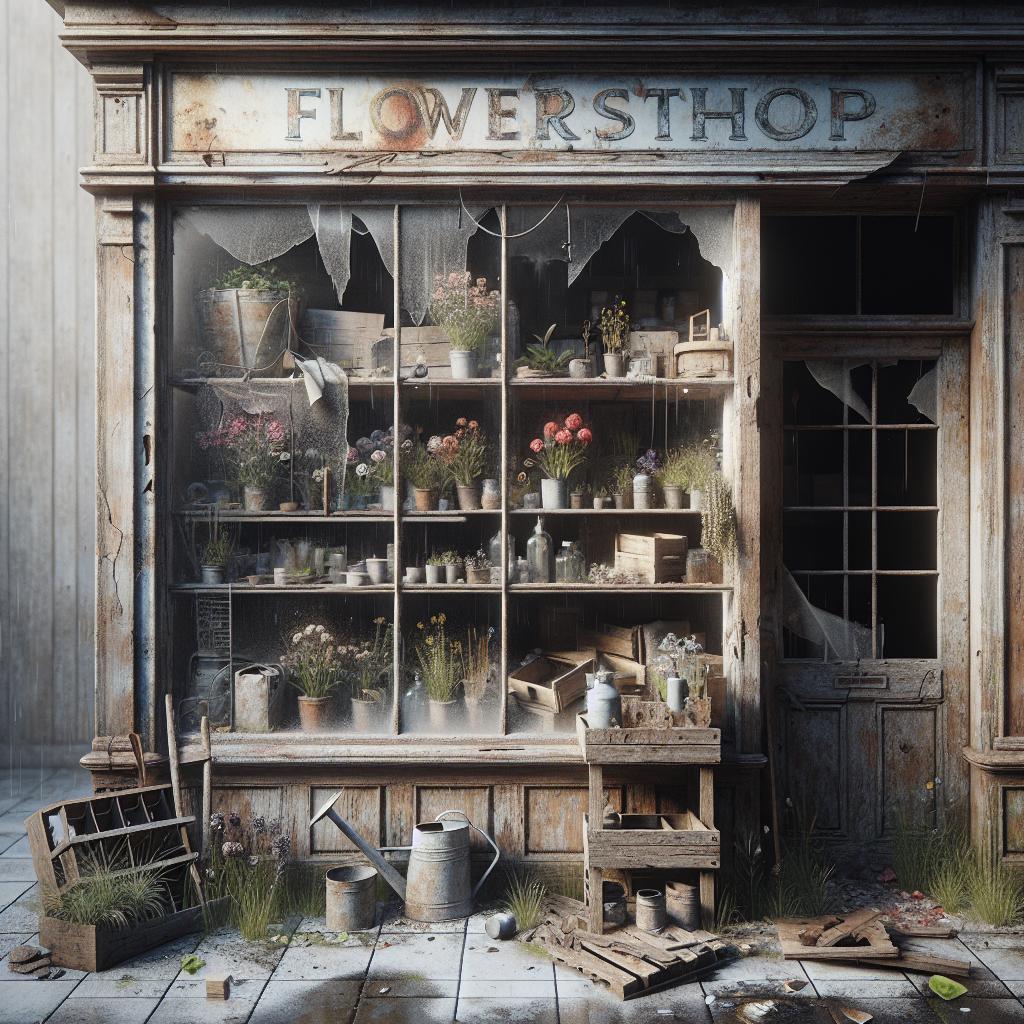 Abandoned flower shop storefront