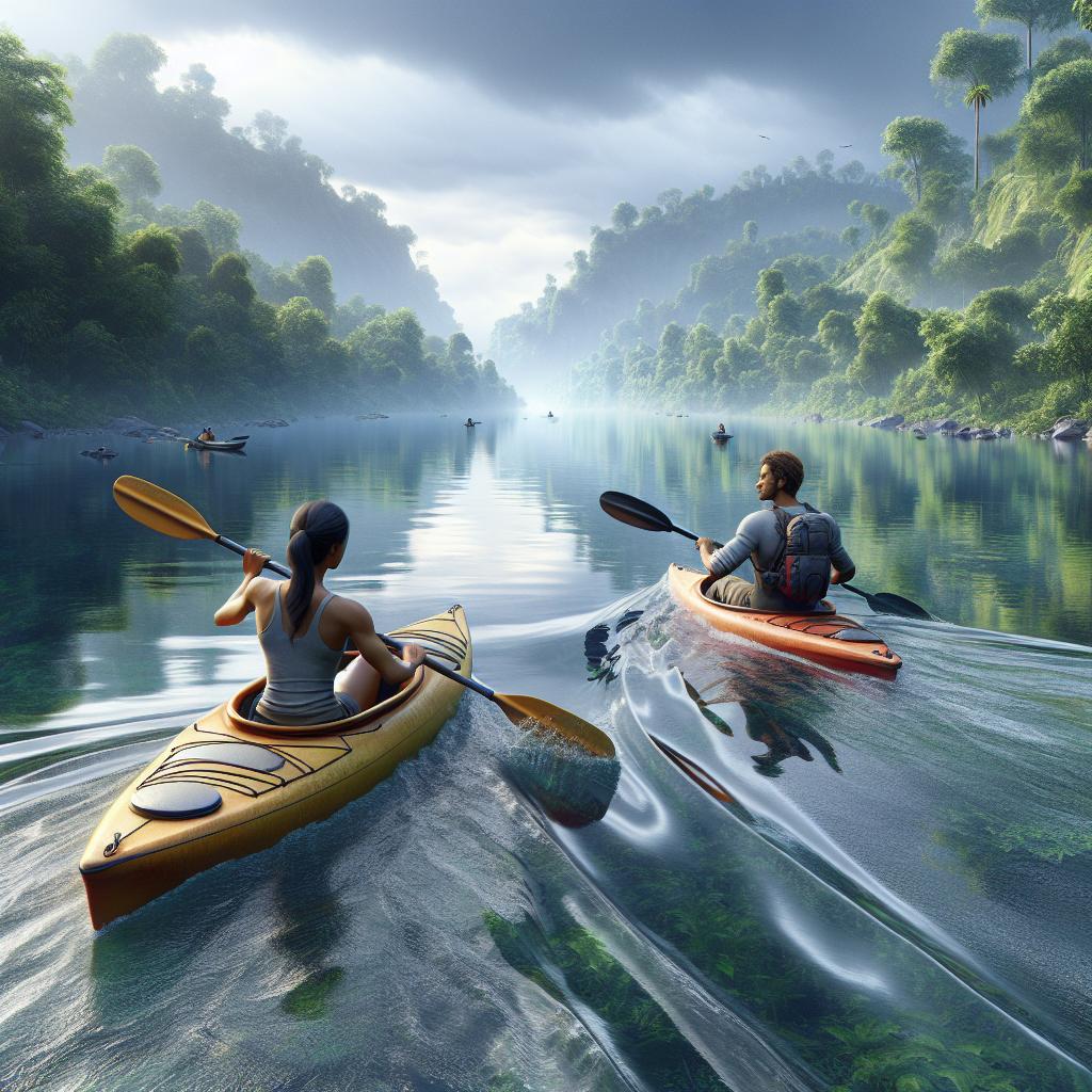 Kayaking on tranquil river.