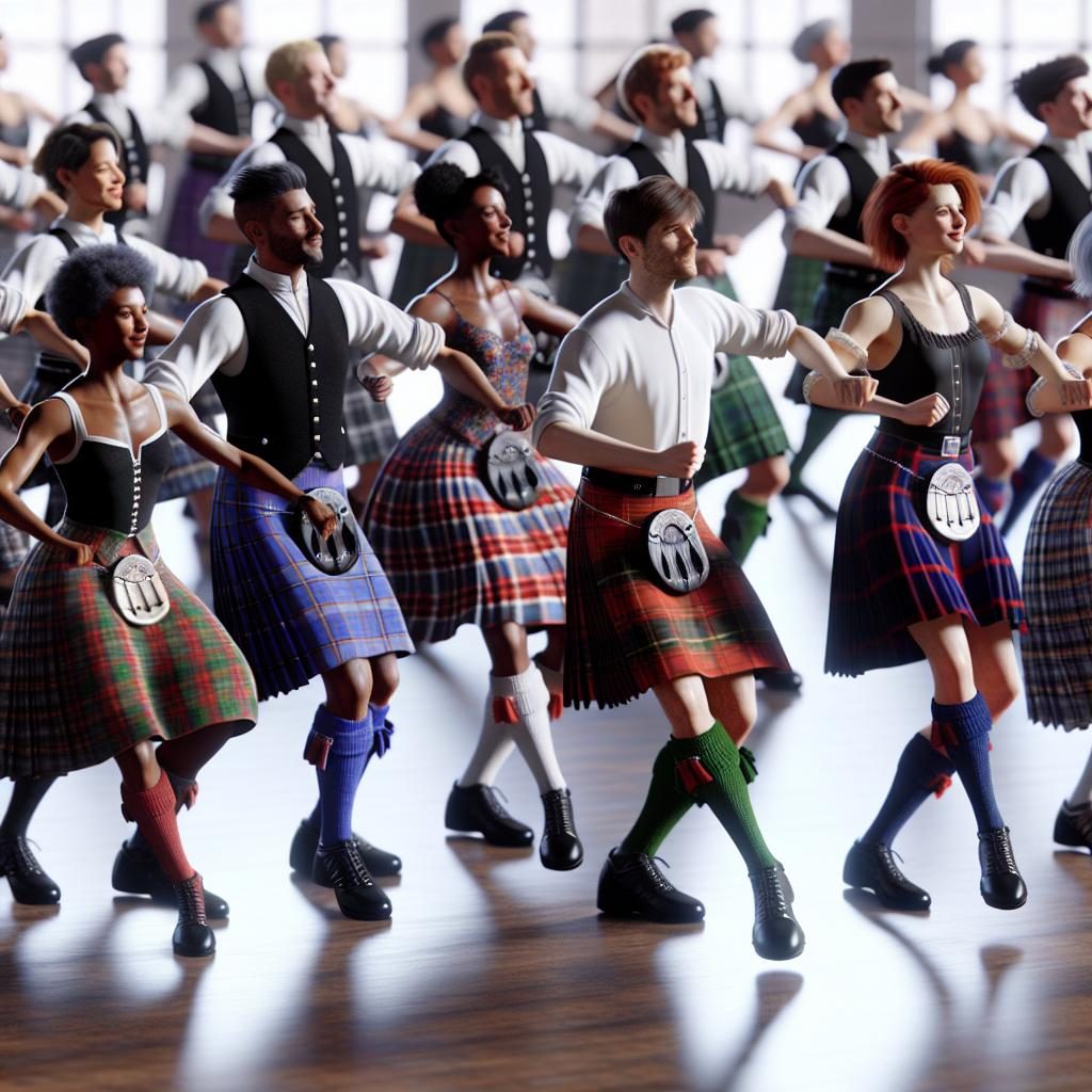 Scottish dancers in kilts.