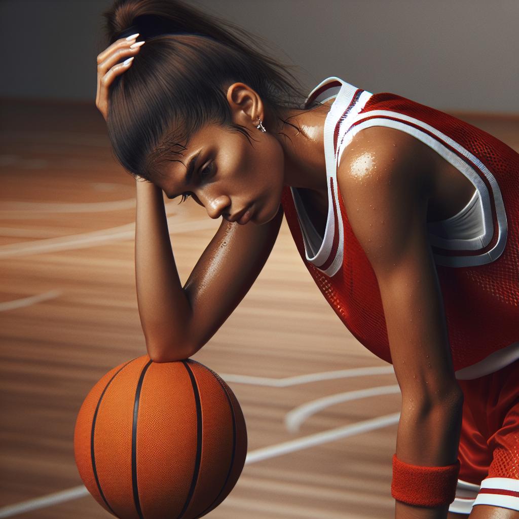 Disappointed basketball player walking.