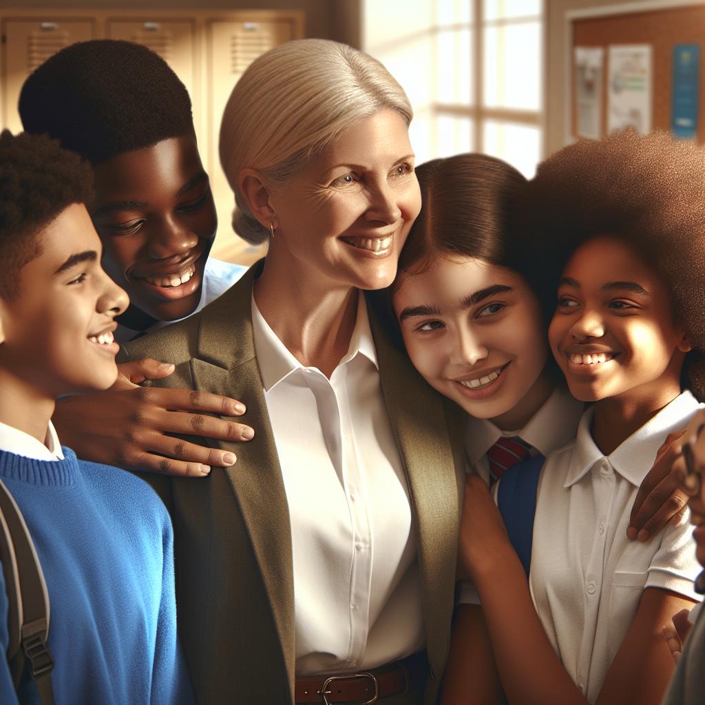 Superintendent embracing diverse students.