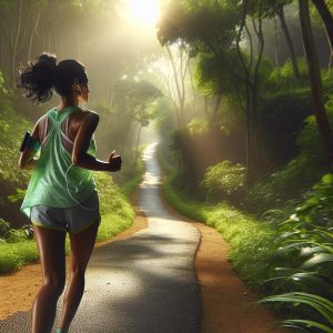 Woman jogging in nature.