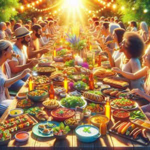 Colorful gastronomic feast outdoors.