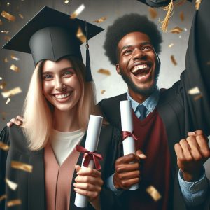 Two friends celebrating graduation