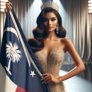 "Beauty queen holding South Carolina flag"