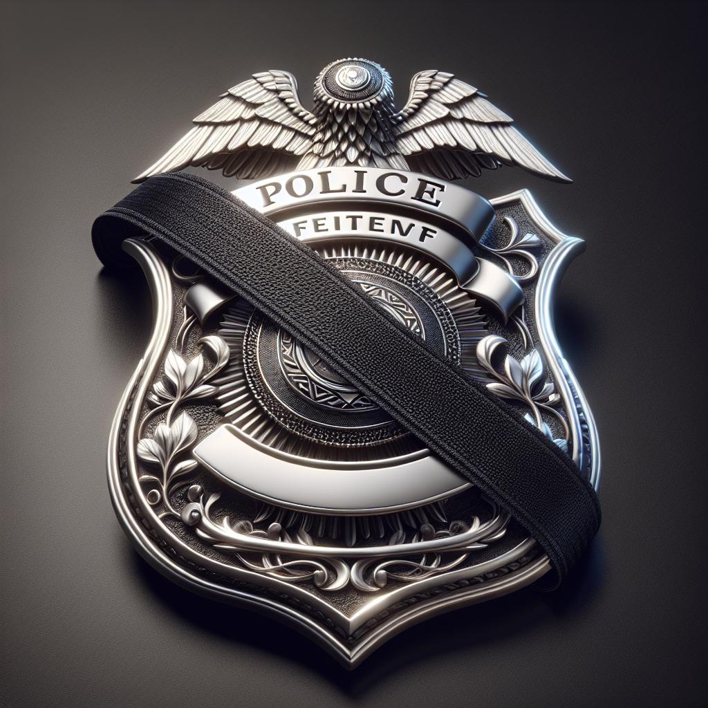Police badge with black ribbon