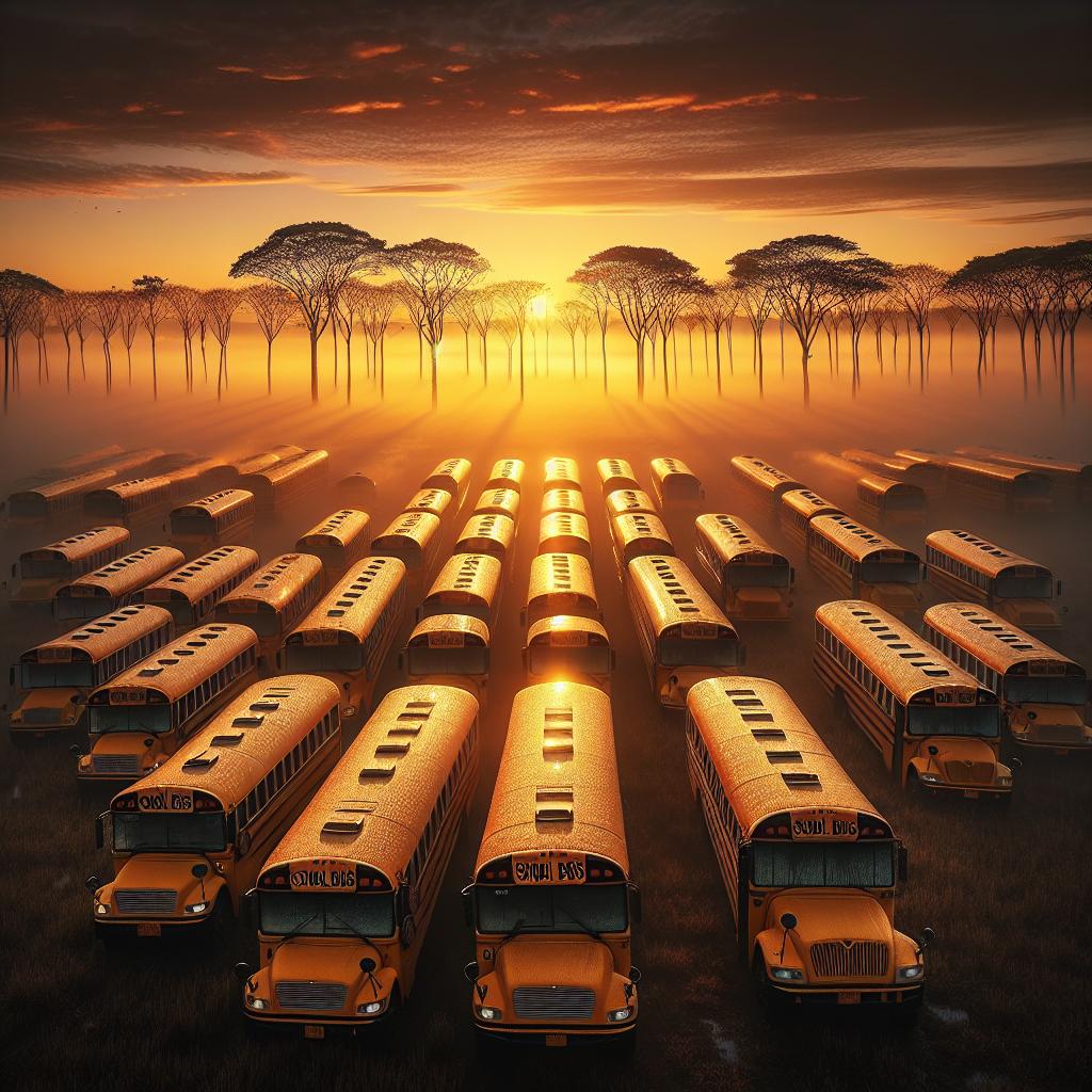 School buses at sunrise.