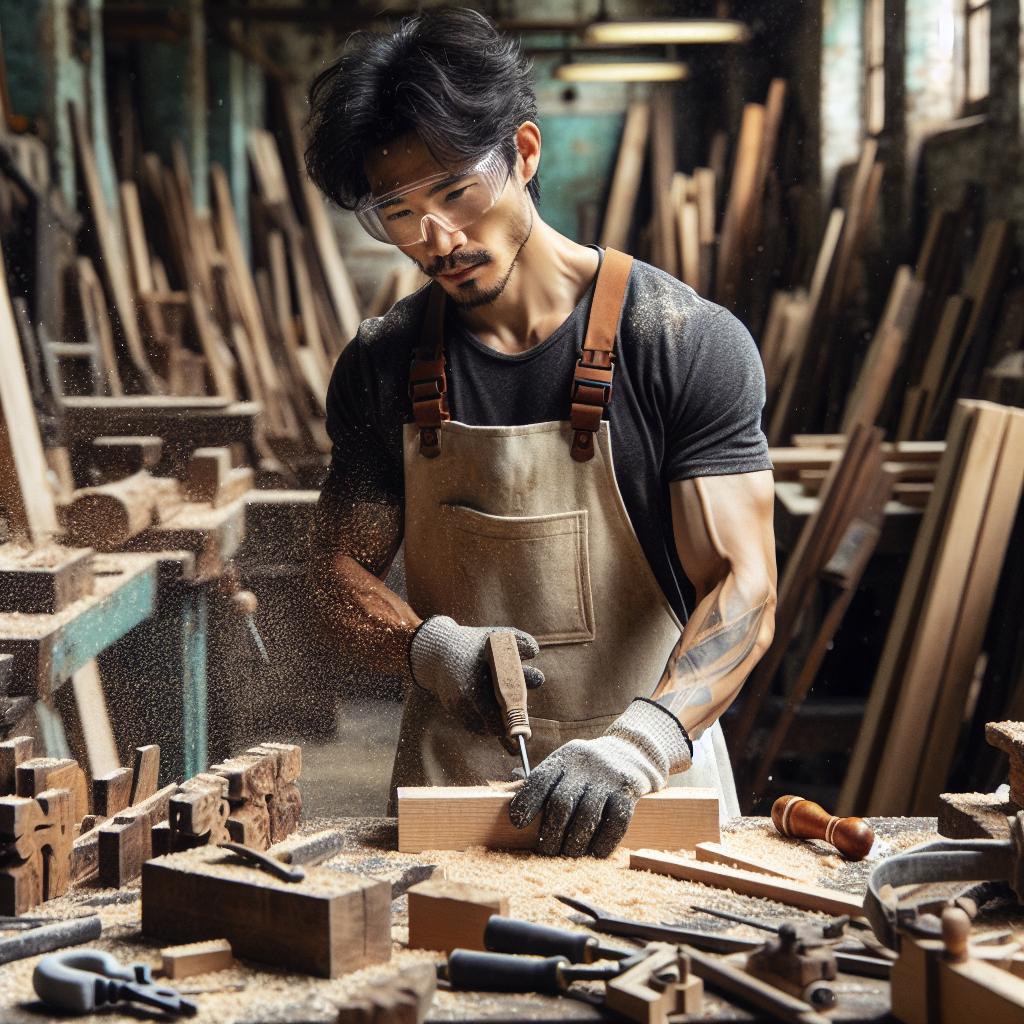 Artisan repurposing reclaimed wood.