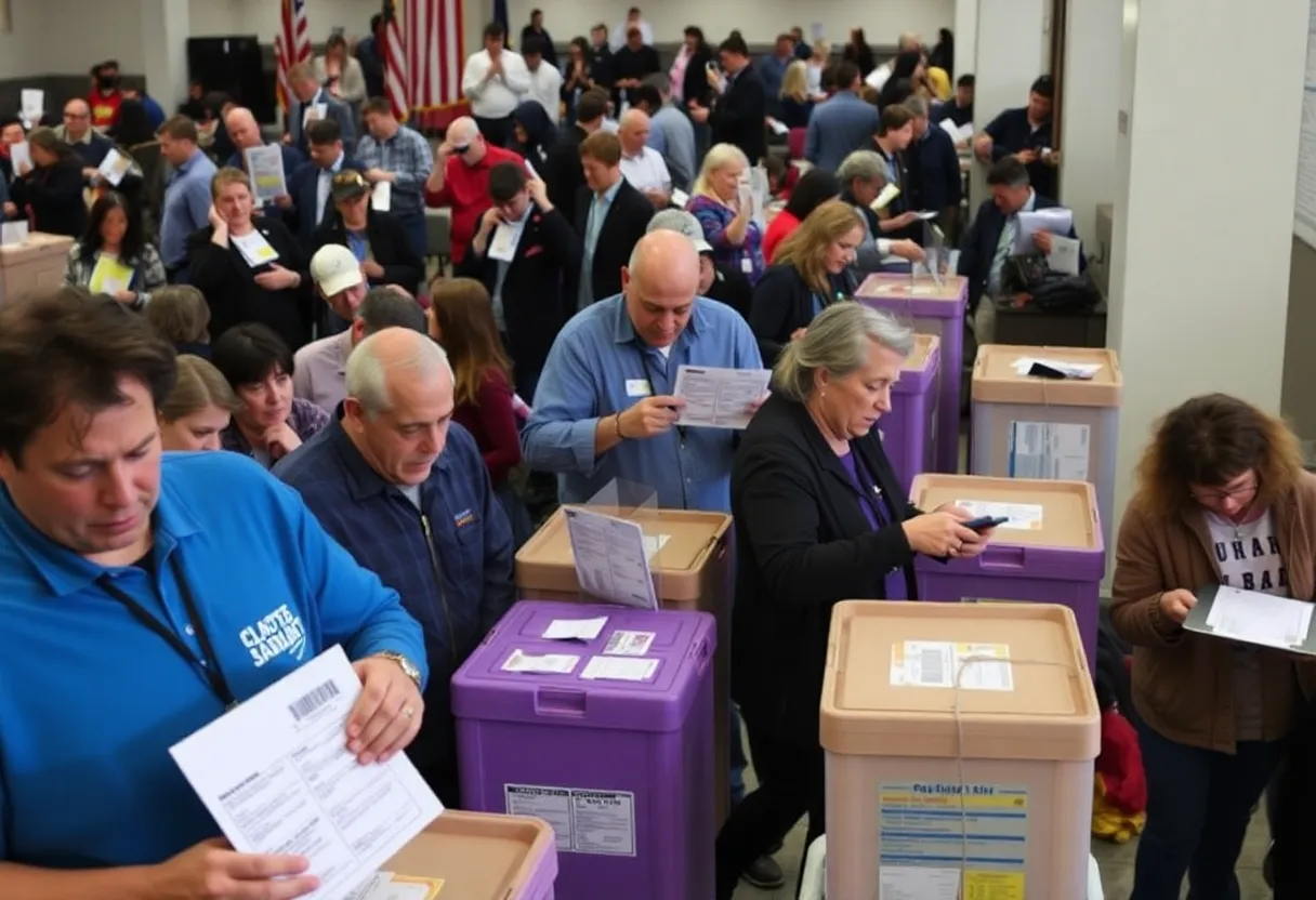Voting ballots amidst a chaotic election environment.