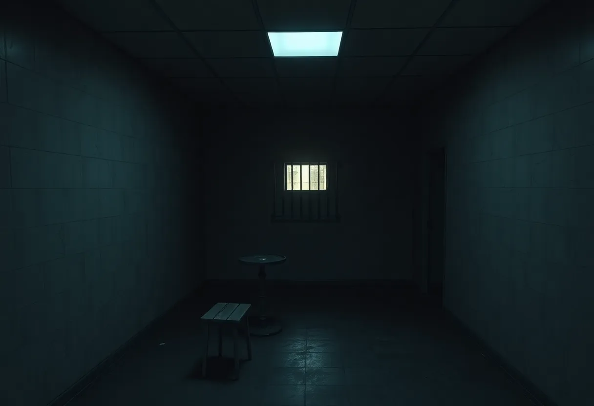 Empty execution chamber with dim lighting and somber atmosphere.