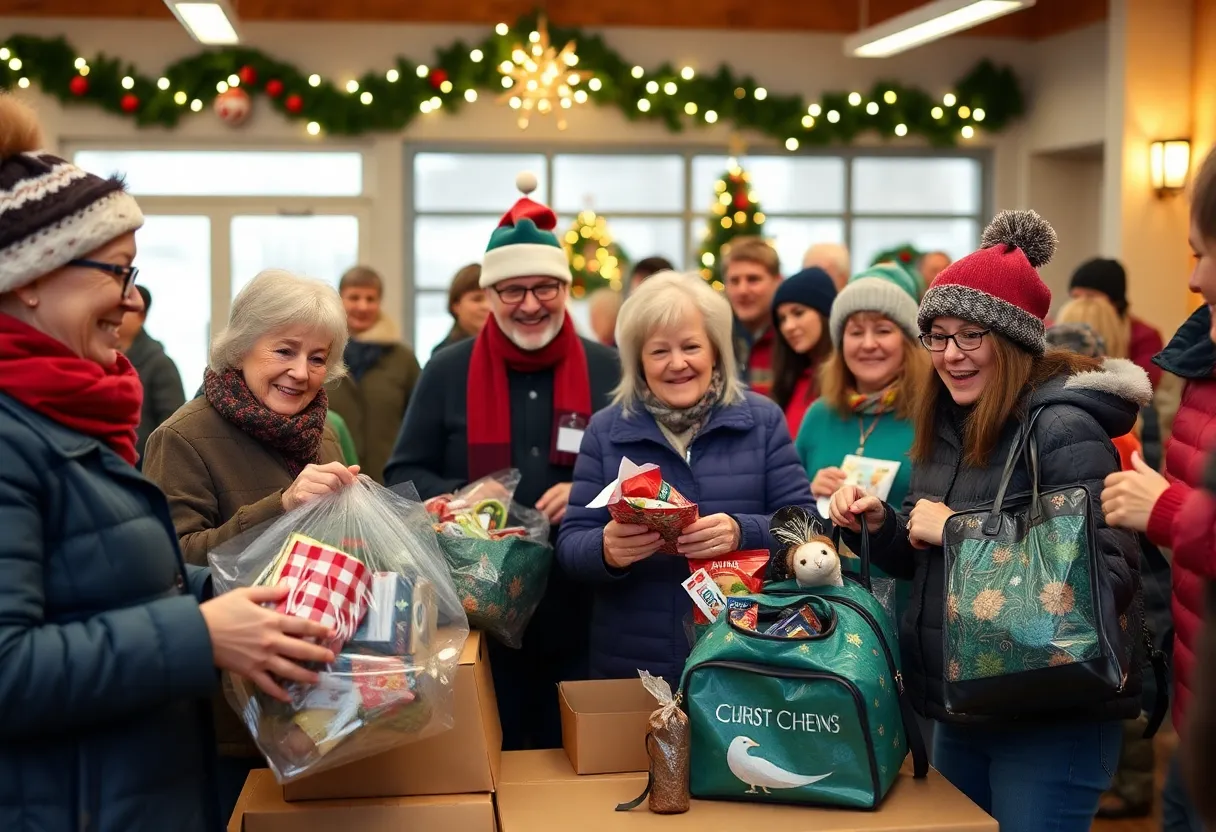Volunteers packing food baskets for seniors in Columbia