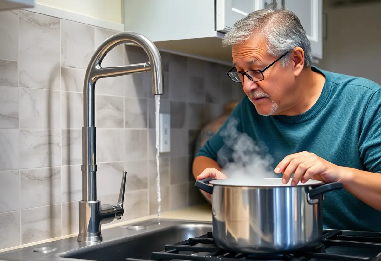 Resident boiling water during a boil water advisory in Columbia