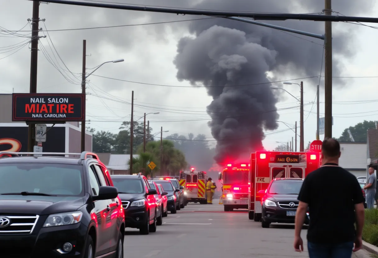 Firefighters tackling a blaze at a nail salon in Cayce, SC