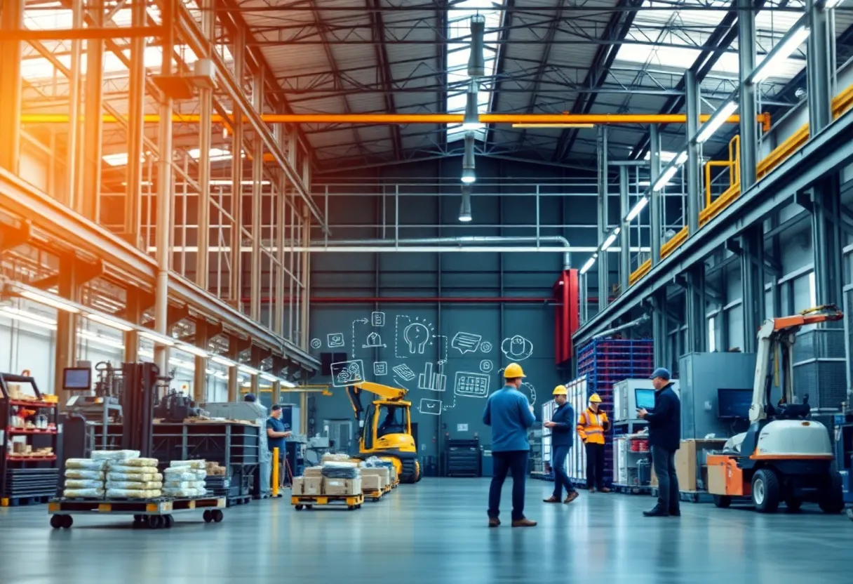 A vibrant digital marketing campaign in a manufacturing setting