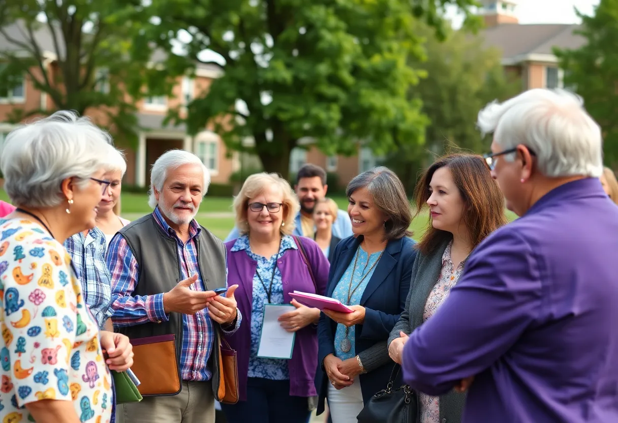 Community members discussing the upcoming school board election