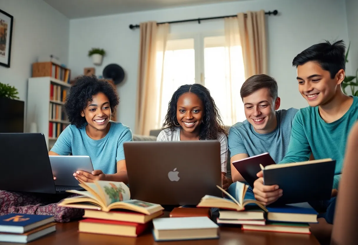Diverse students participating in online classes