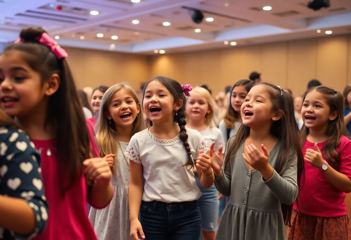 Young girls enjoying an empowerment conference, engaged in activities with smiles and laughter.