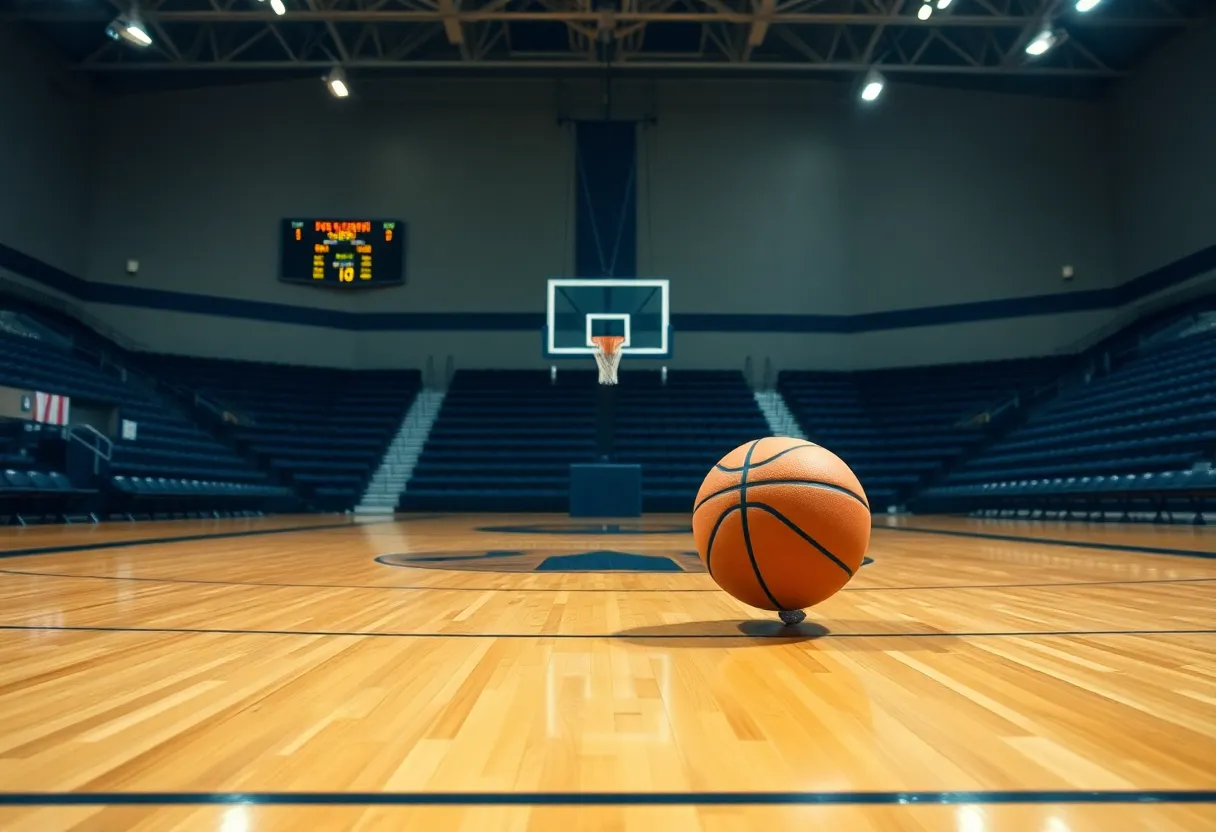 Empty basketball court symbolizing transition