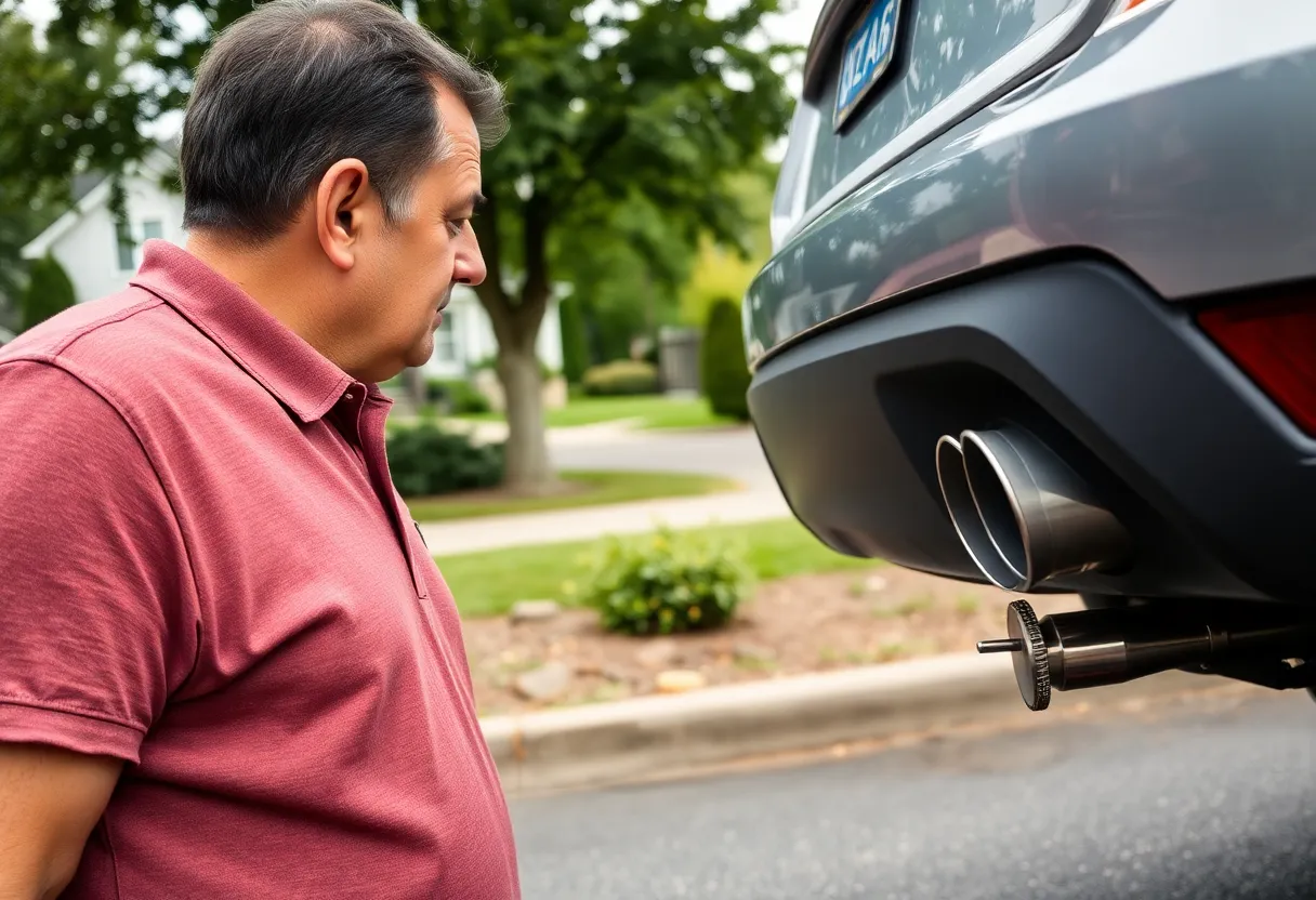 Community member observing a parked car in Lexington.