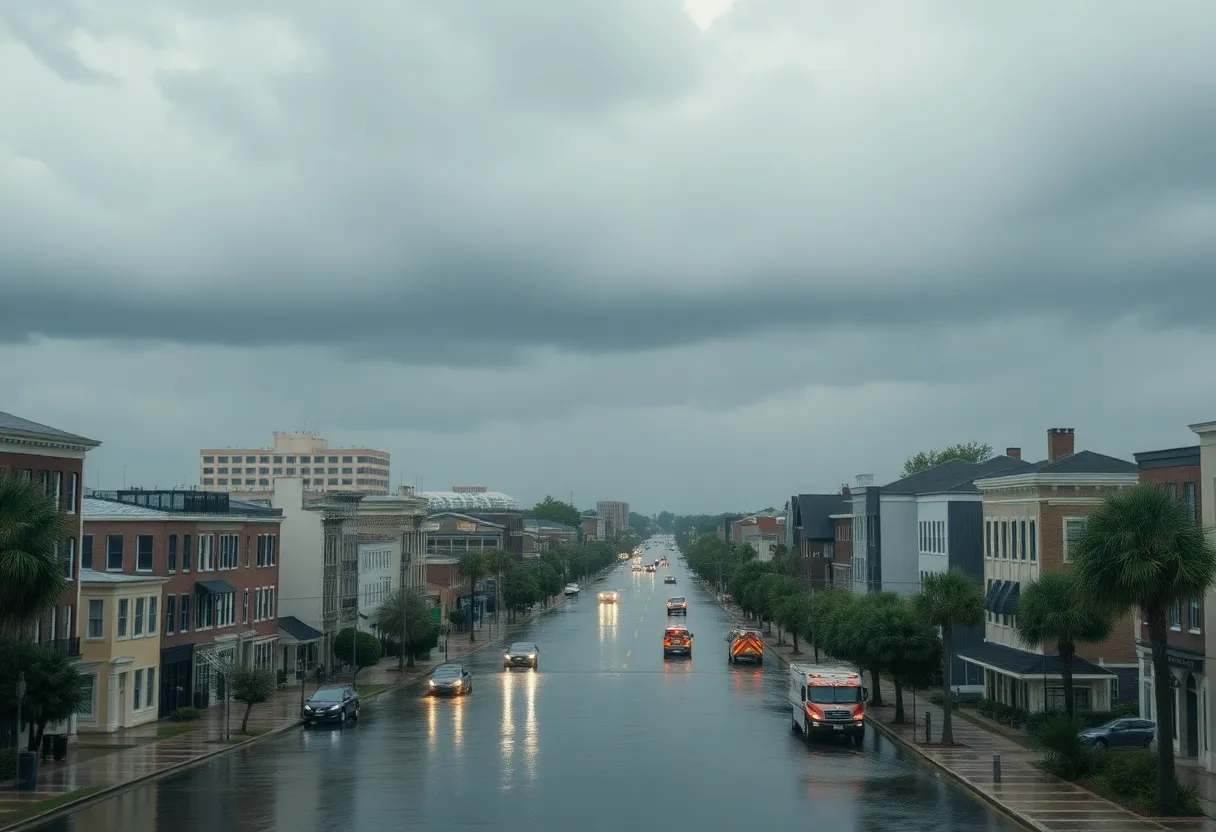Flooded streets in Charleston due to Tropical Storm Debby.