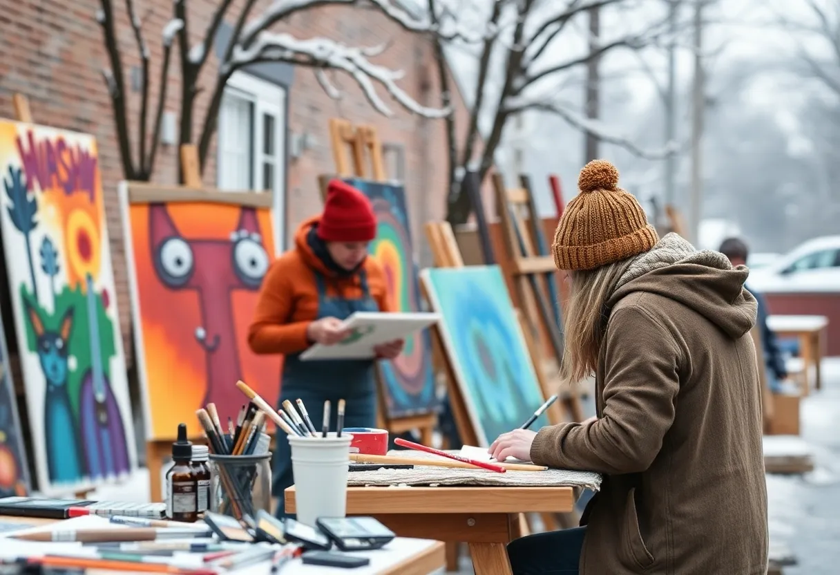 Artists in Columbia SC applying for micro-grants amidst winter weather.