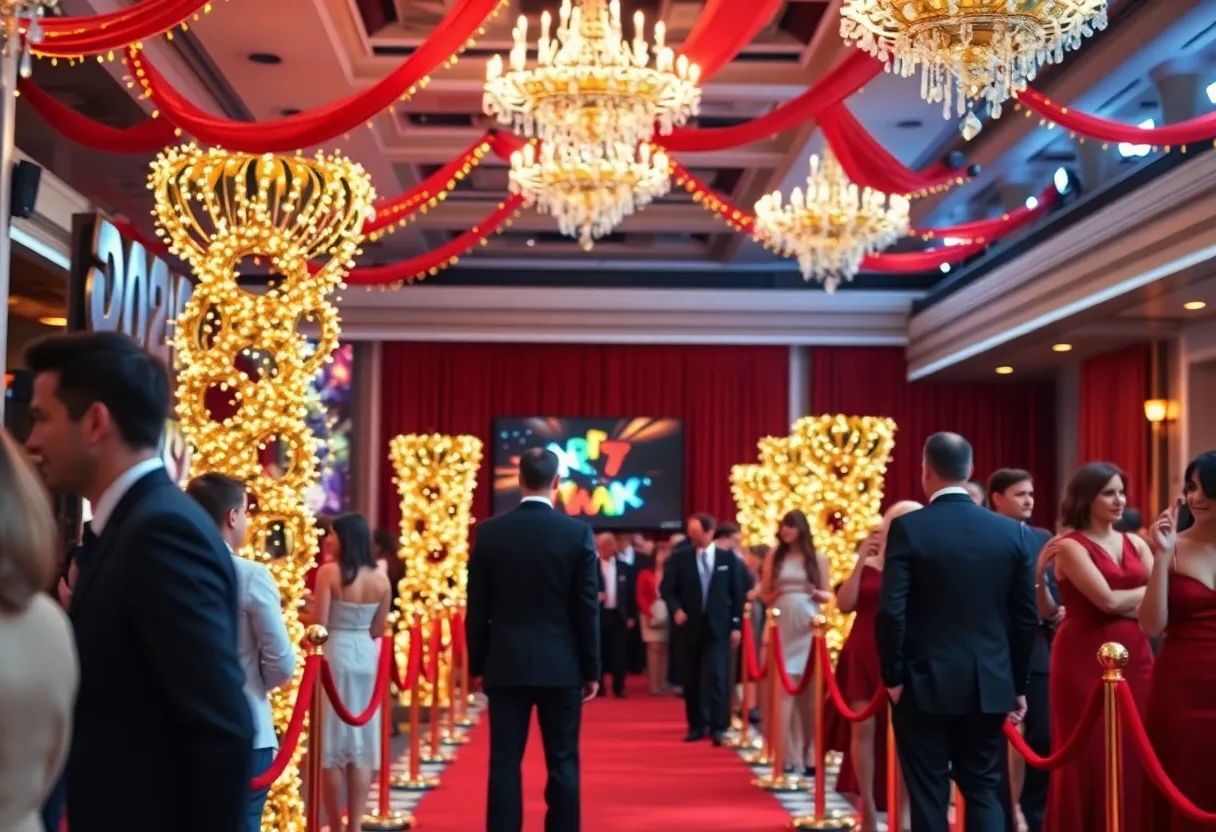 Attendees enjoying a glamorous party at the Oscars viewing event