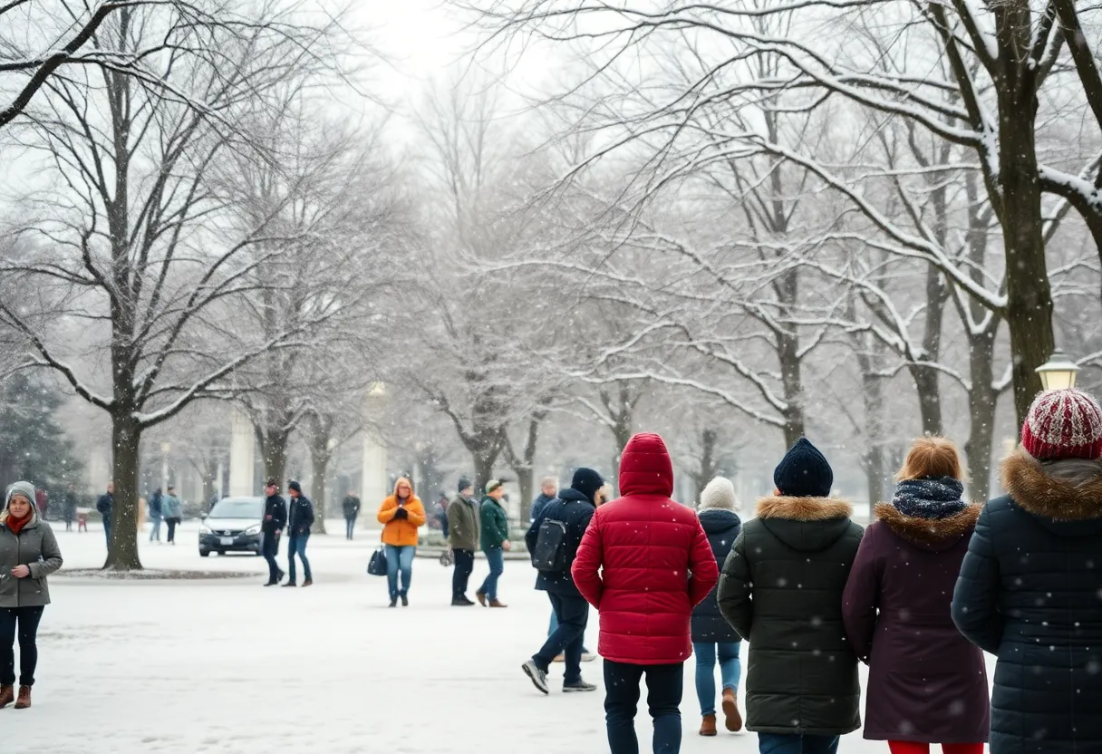 Columbia SC park covered in snow