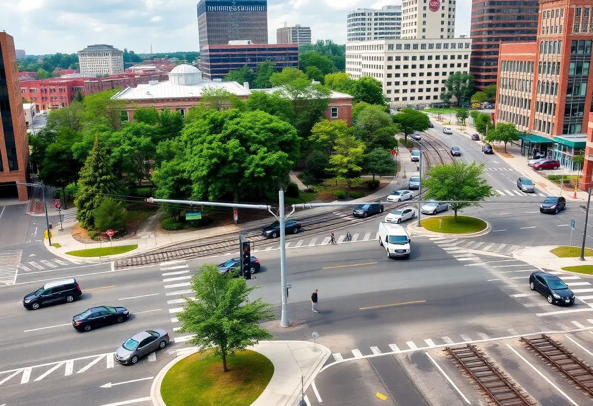 Columbia SC traffic intersection with train tracks
