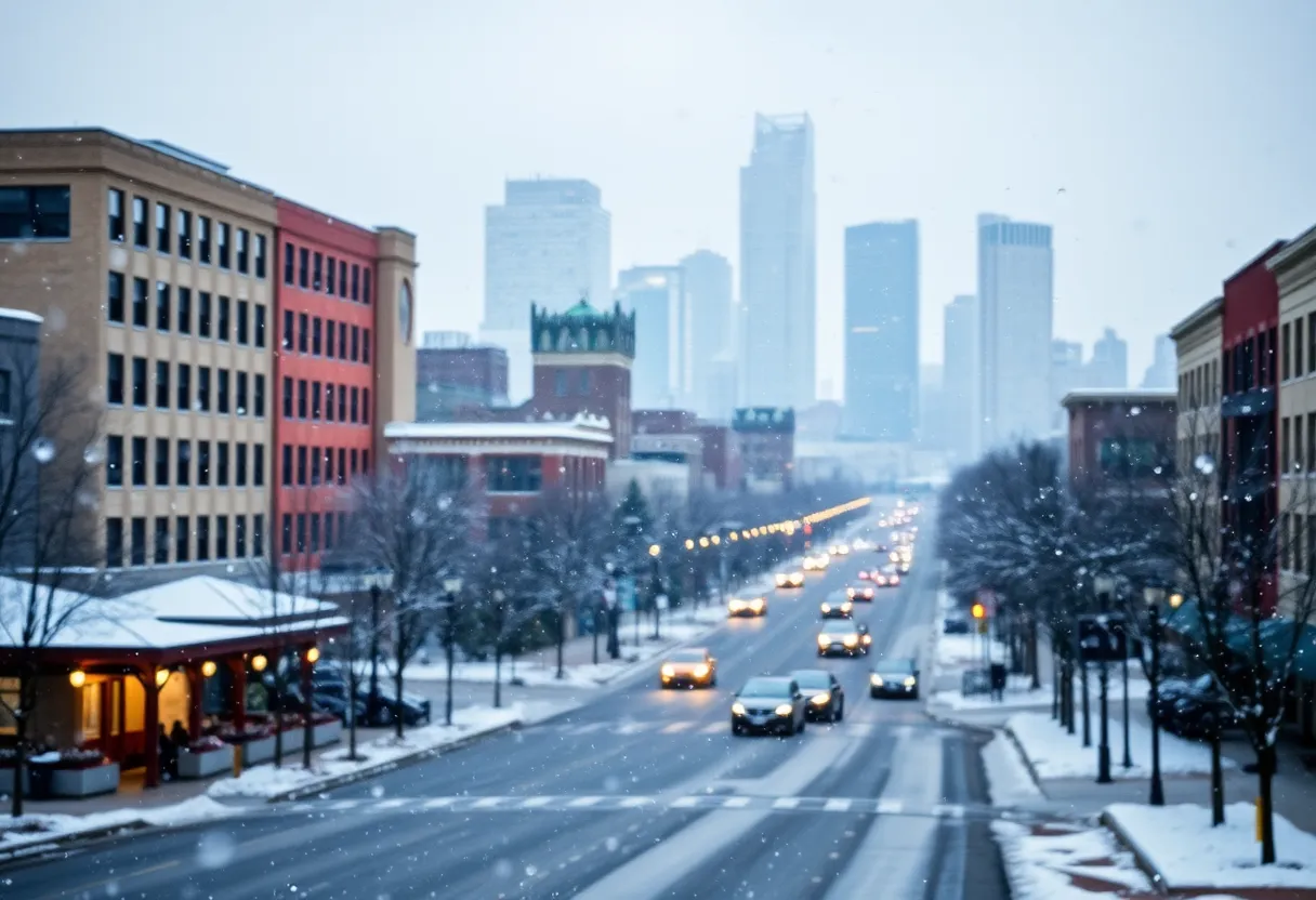 Winter scene in Columbia SC with snow