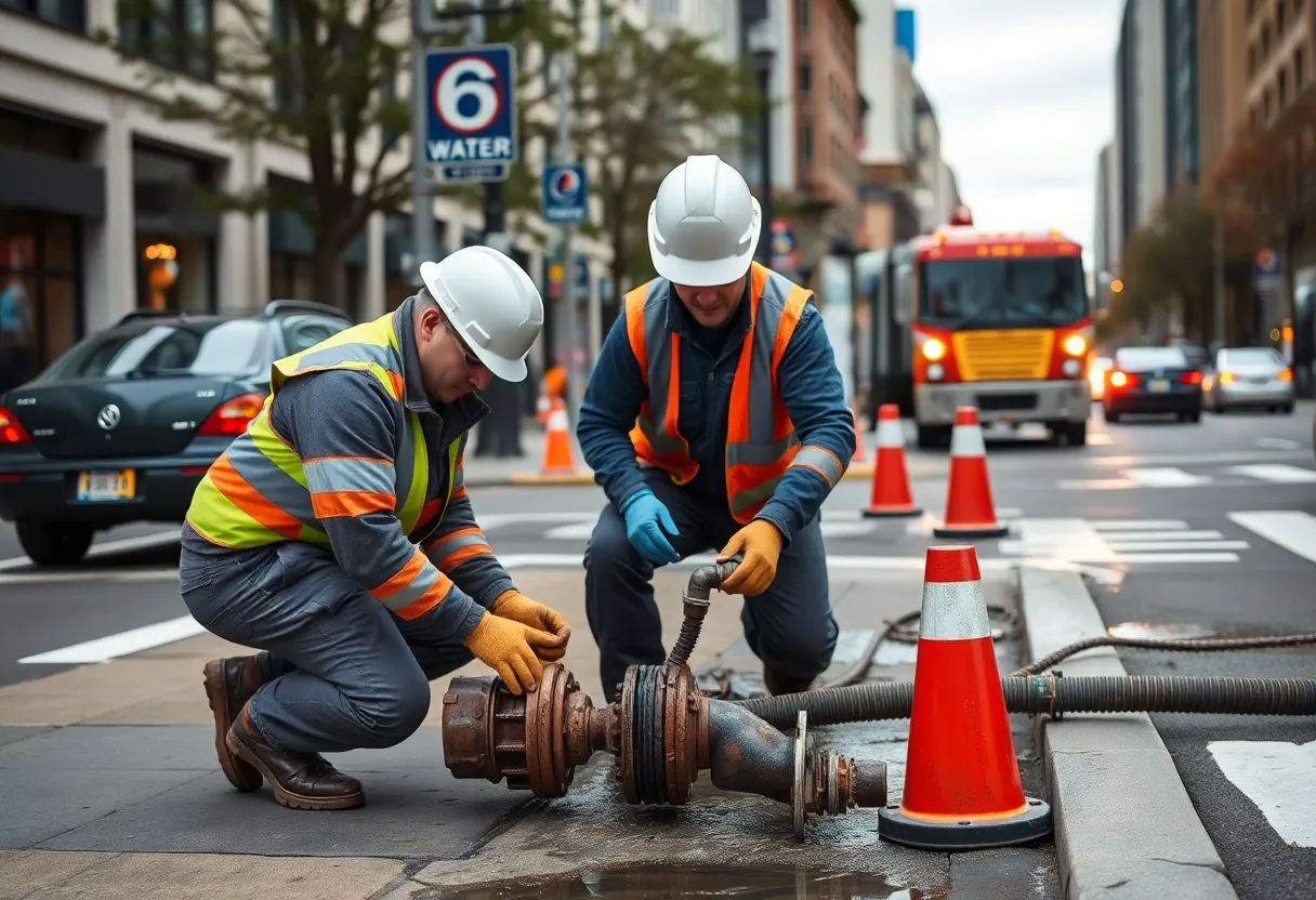 Utility worker repairing water main in Columbia