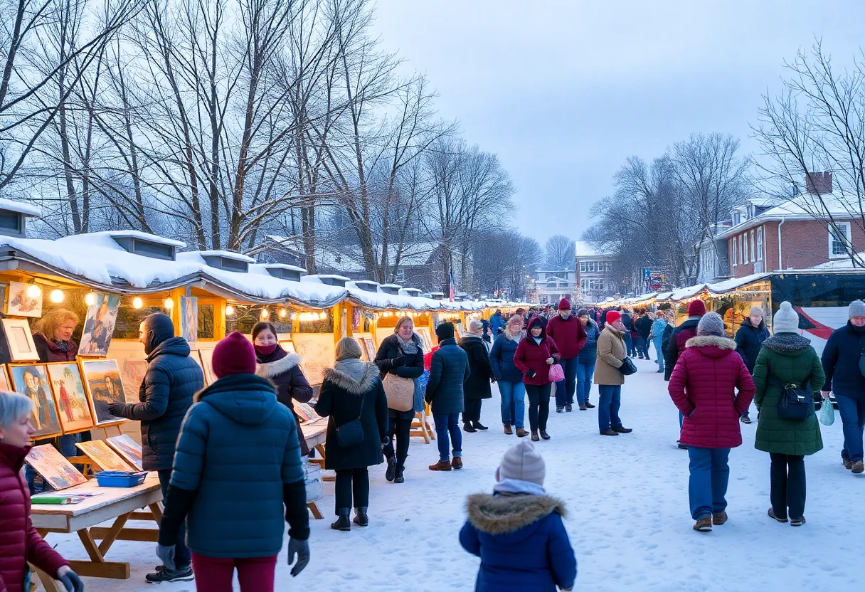 A collage of Columbia winter events showcasing art classes, dancing, and community gatherings.