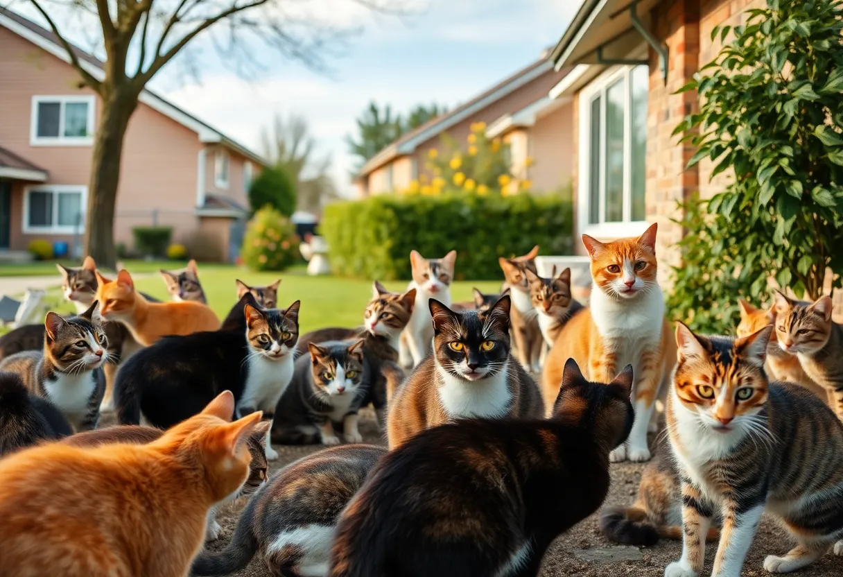 Cats in a community setting receiving care and attention from locals.