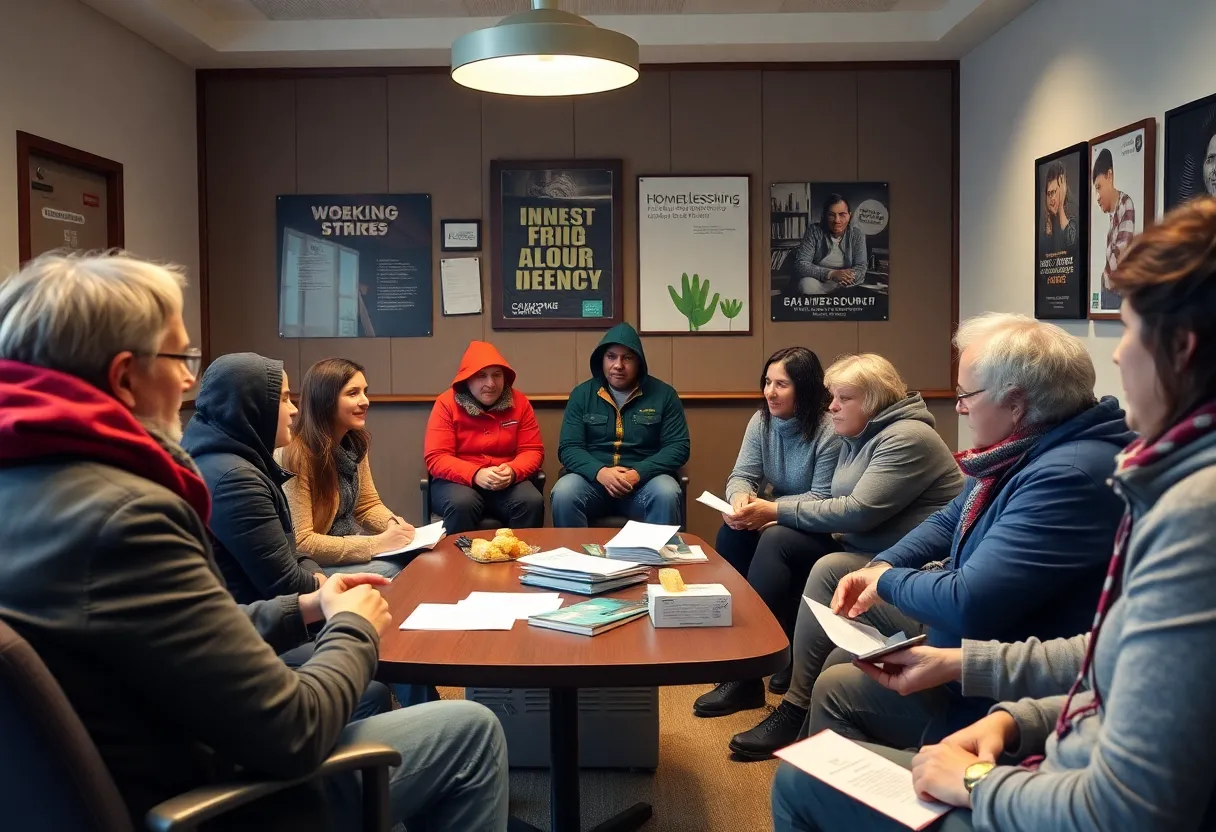 Community members discussing strategies to combat homelessness