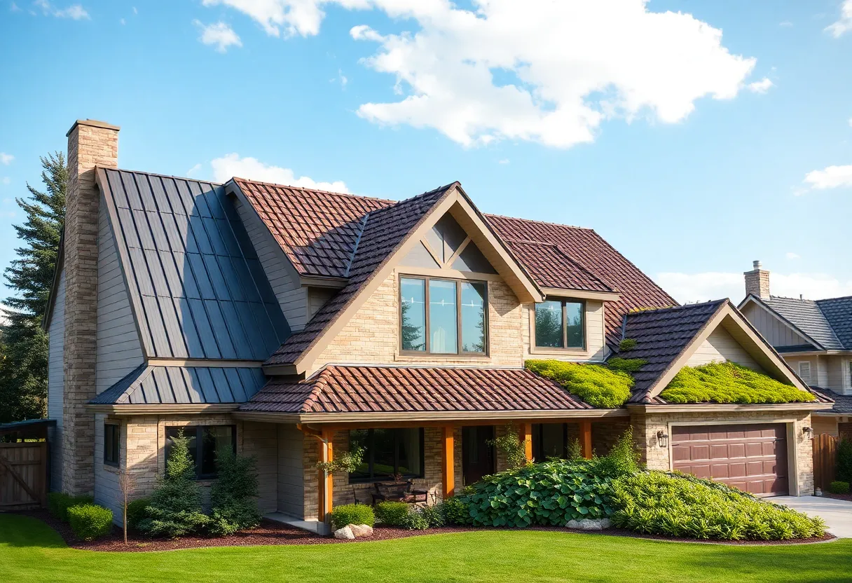 A selection of energy-efficient roofing systems displayed on a modern home.