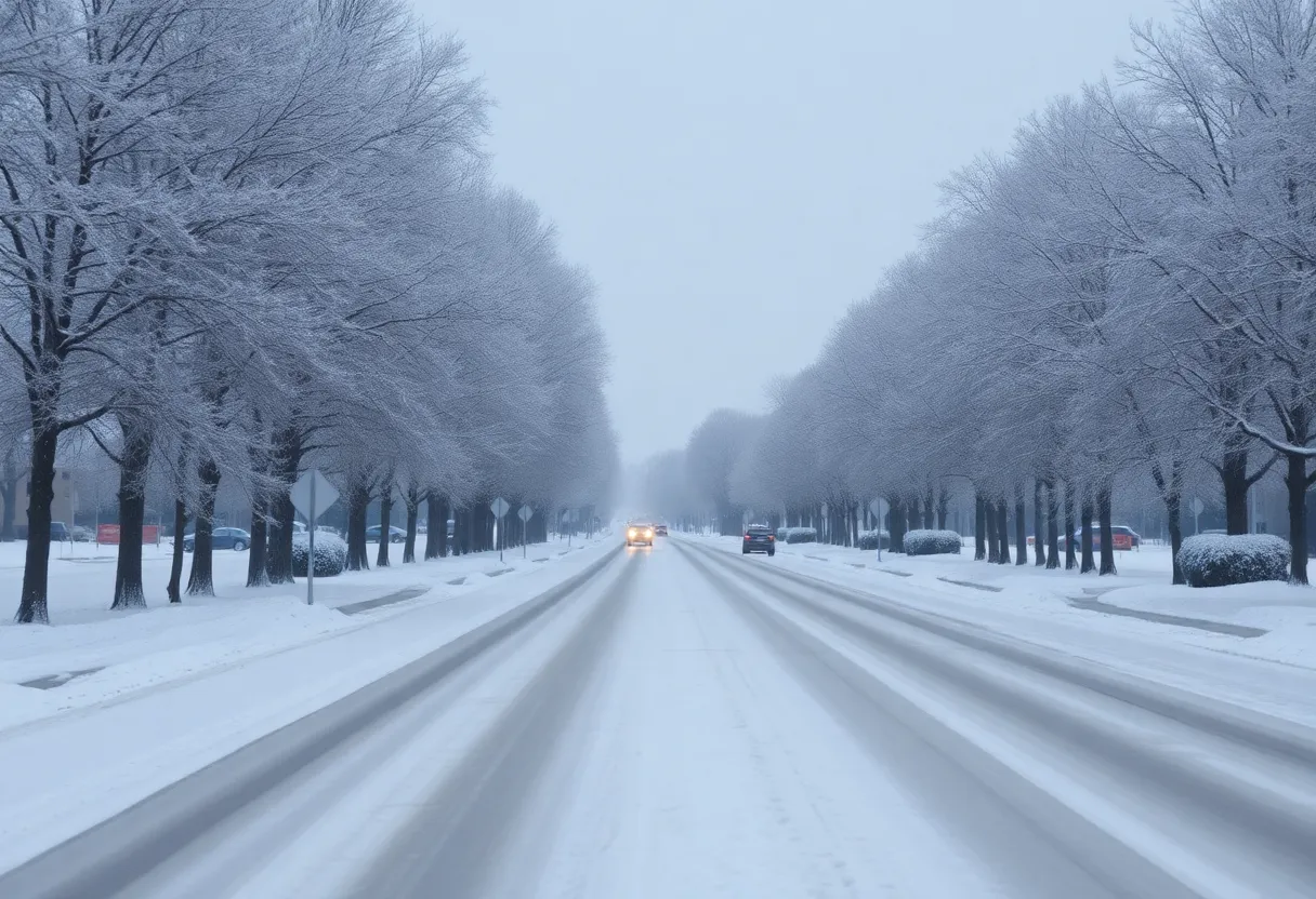 Snowy street in Lexington County