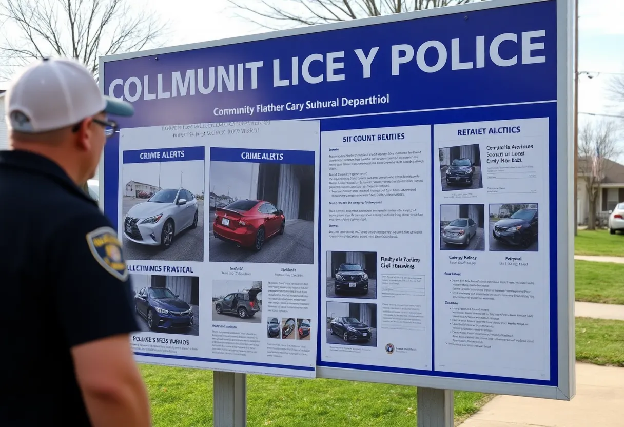 Community bulletin board regarding crime alerts in Lexington.