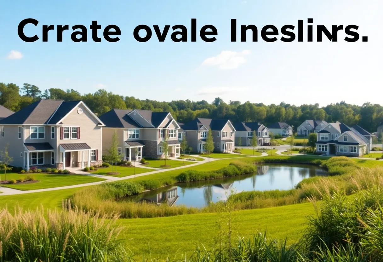 A neighborhood with new residential homes and green spaces in Lexington County.