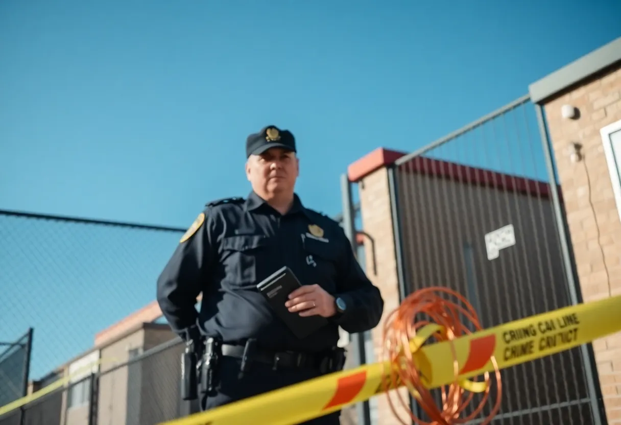 Police officer at a crime scene investigating theft
