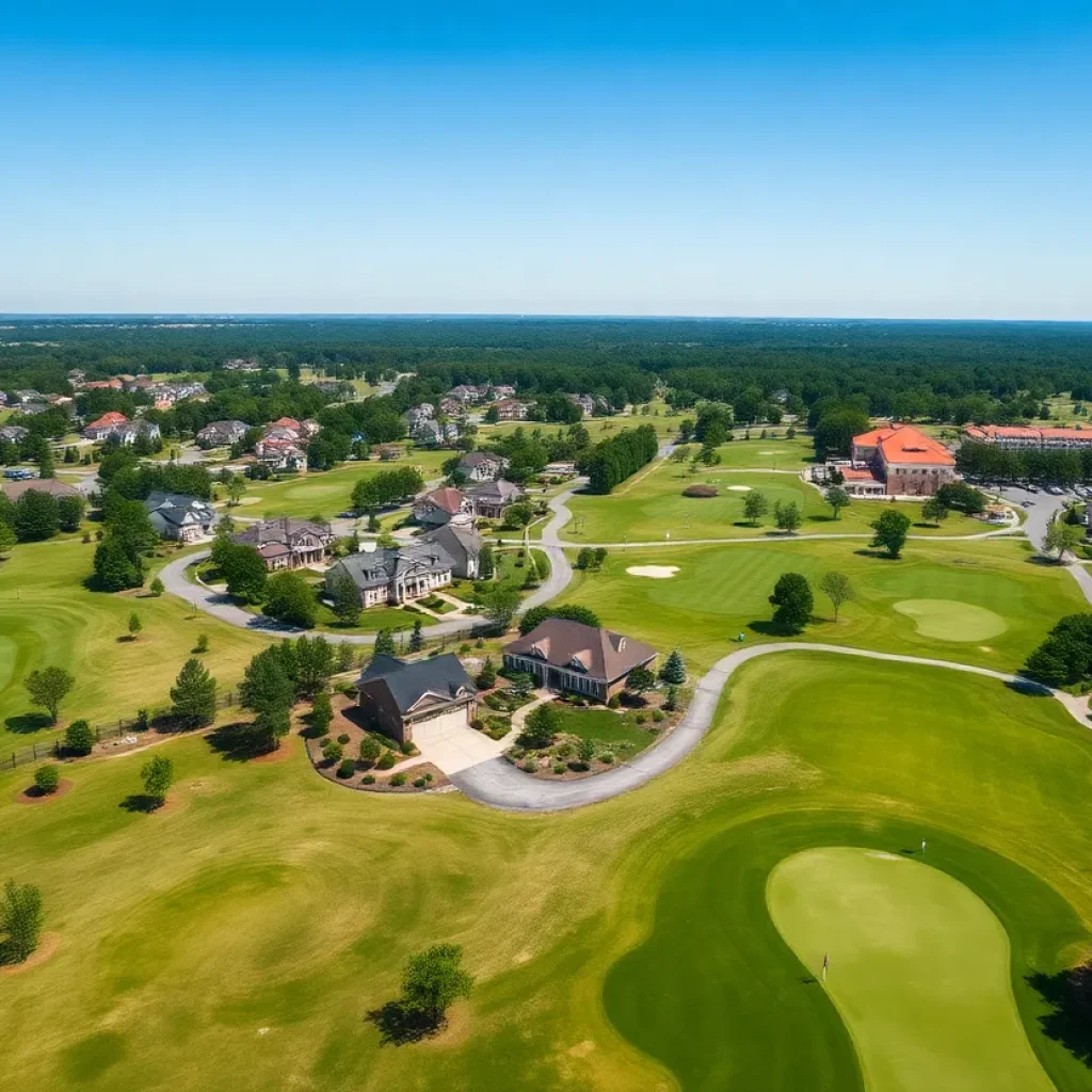 Aerial view of Lexington SC golf communities showcasing golf courses and residential areas.