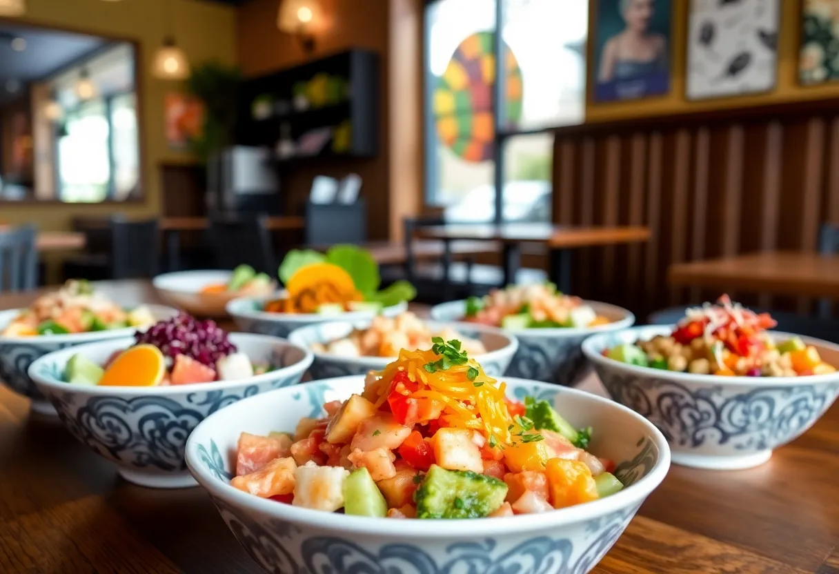 Colorful poke bowls from Mai Poke Restaurant