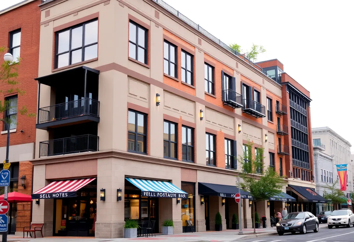 Exterior view of a modern hotel under construction on Main Street, Lexington SC