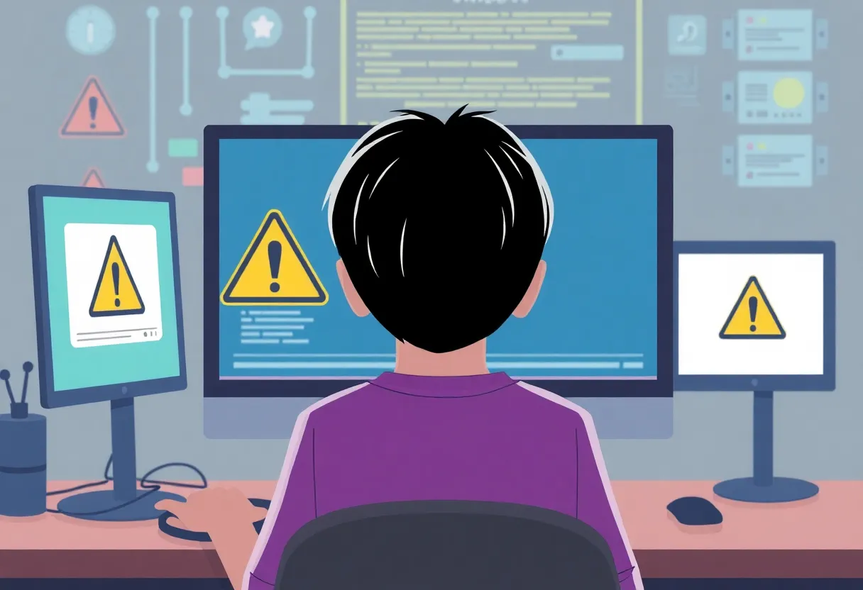 Symbolic representation of online safety with warning signs