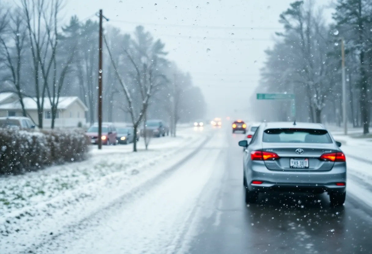 A winter scene depicting sleet and rain in South Carolina during the advisory.