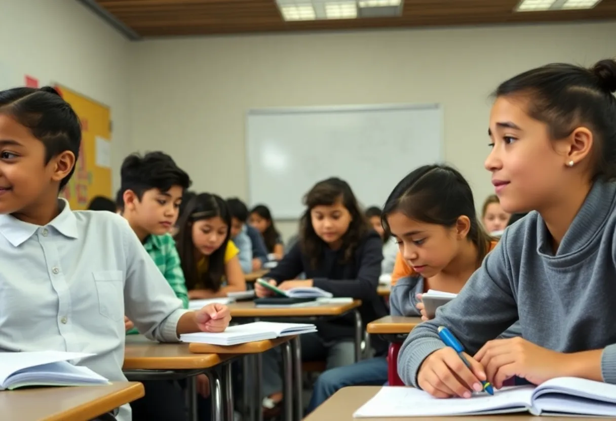 Students participating in a math lesson in a classroom