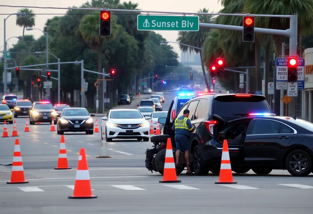 Police investigating a vehicle collision at Sunset Blvd in Lexington