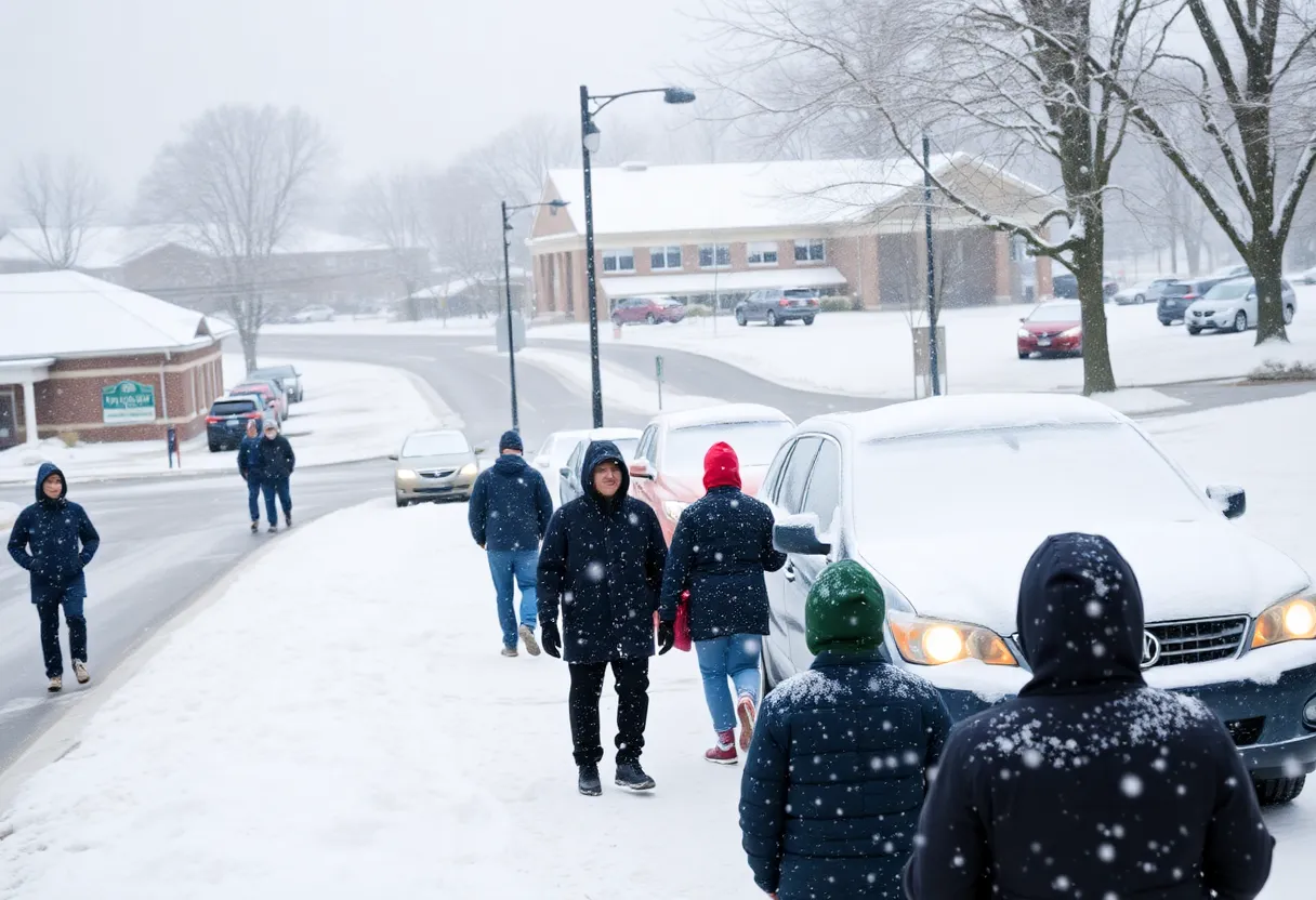 Snow-covered streets on a winter day in Columbia SC