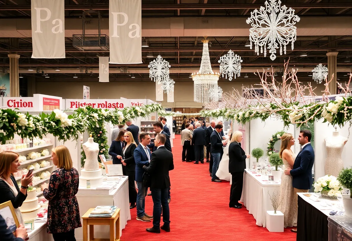 Couples exploring wedding options at the Winter Lake Murray Bridal Show