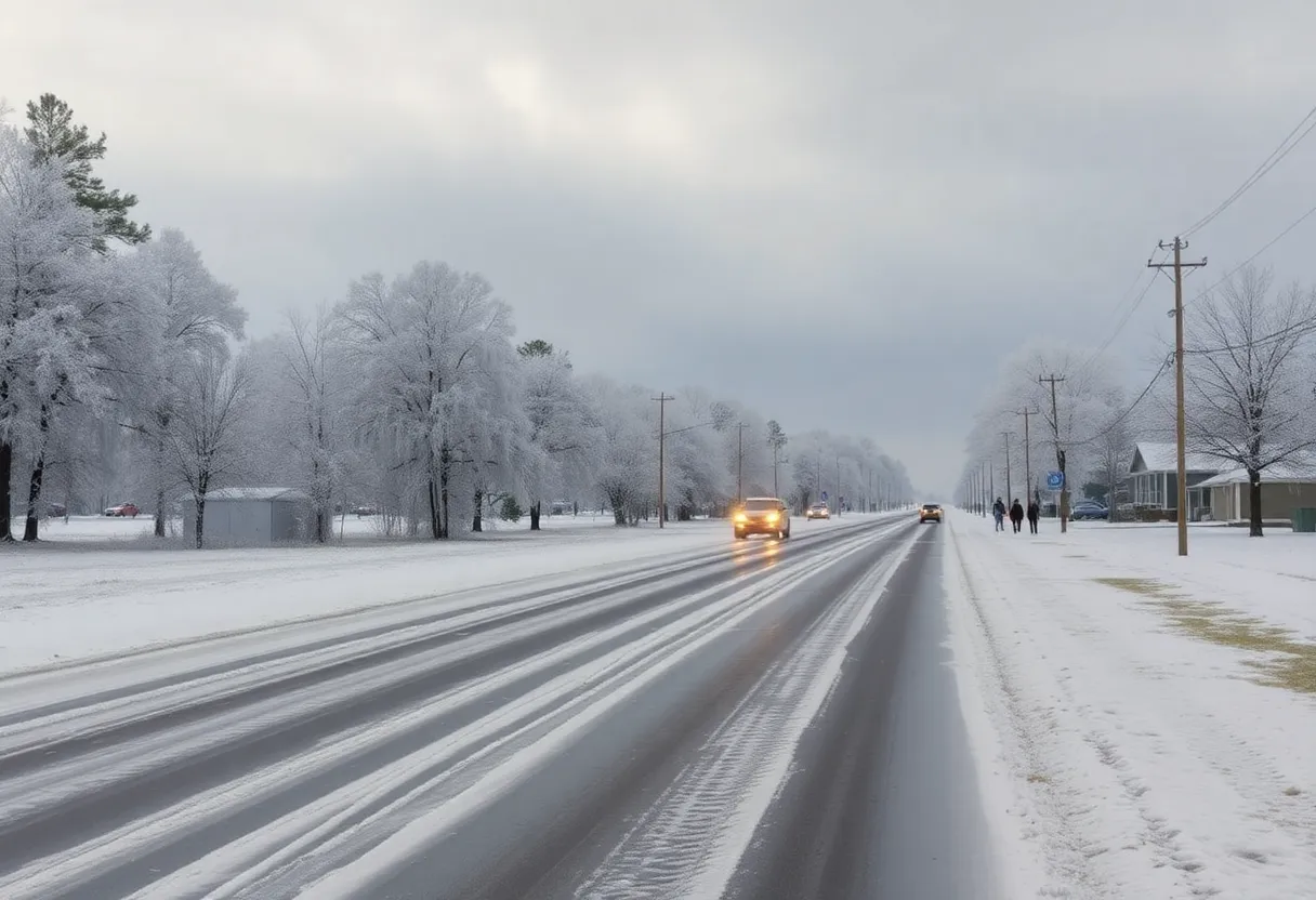 Icy landscape in South Carolina during winter storm