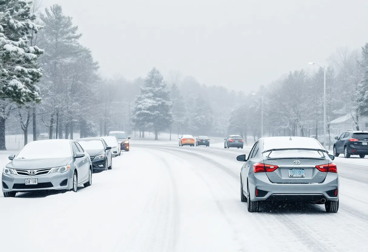 Snow-covered street in Central South Carolina